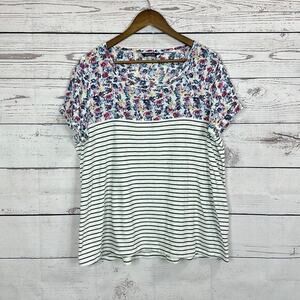 Joules Tee Shirt Top Womens 14 Multicolor Navy Floral Stripe Cottage Boho